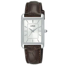 Lorus Ladies Rectangle Silver Dial Brown Strap Watch RG289VX9