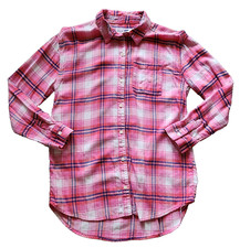 Old Navy Flannel Button Up Shirt Top Girl's 14 Pink Plaid Boyfriend