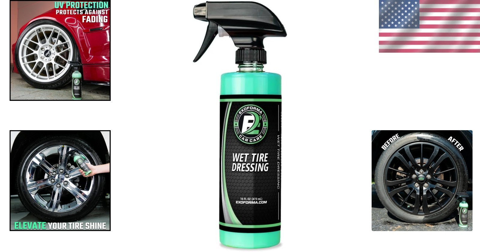 Wet Tire Dressing Spray - Extreme Shine & Quick Drying, 16 fl oz UV Protection