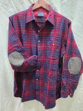 Pendelton Red Wool Plaid Button down w/Suede Patches Mens X-Large