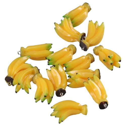 20pcs 19mm wide Banana Micro Model Charms Resin Pendants with Loop Key Chains