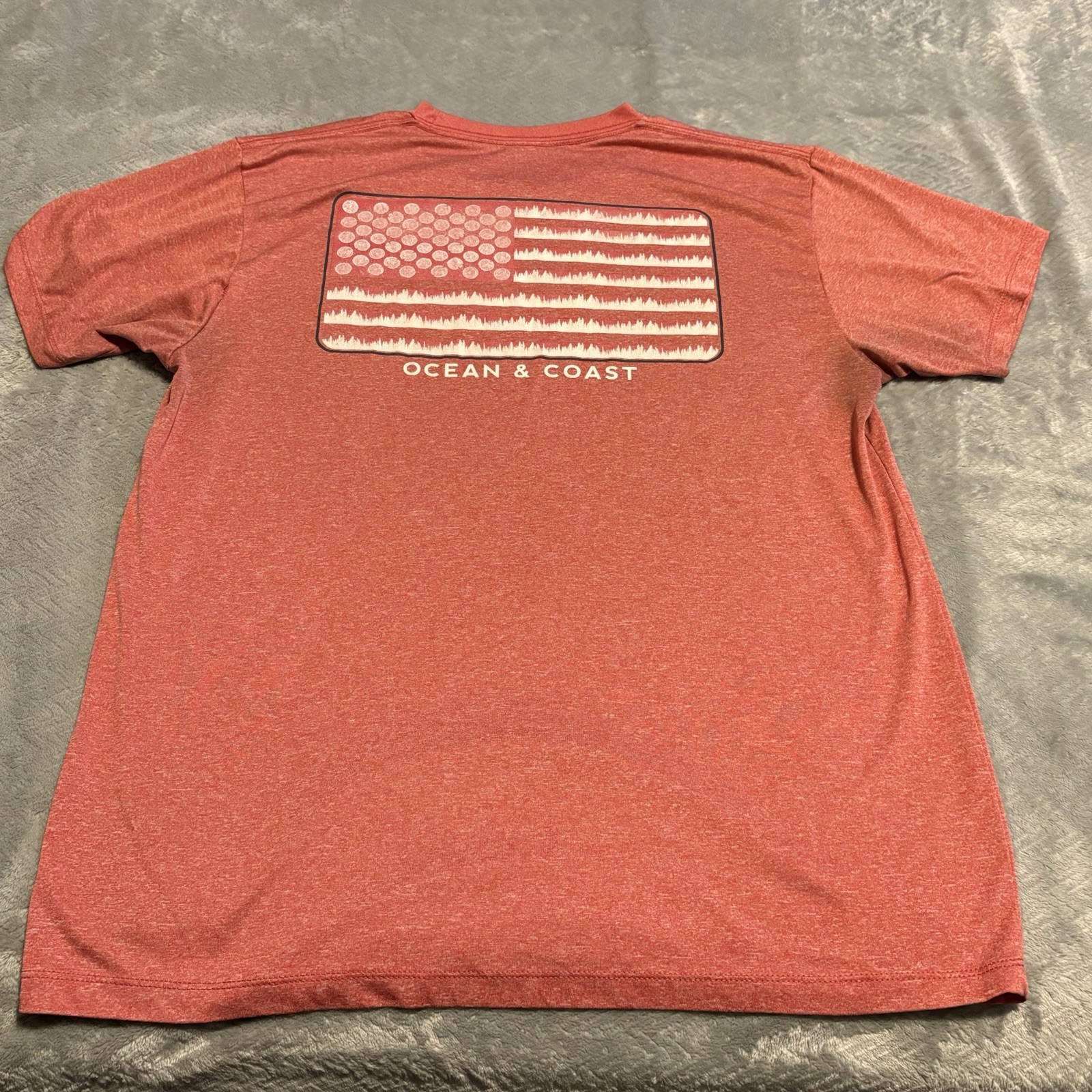 Ocean + Coast Men's American Flag Fish Shirt Size Large Red Fishing Outdoors