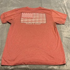 Ocean + Coast Men’s American Flag Fish Shirt Size Large Red Fishing Outdoors