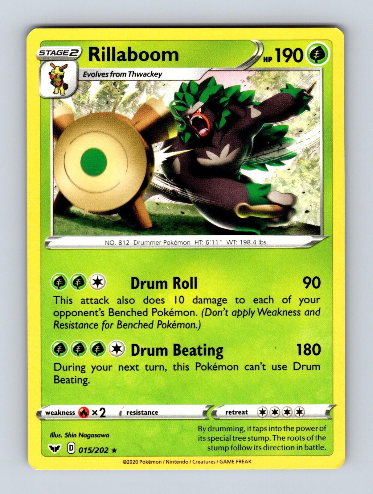 Rillaboom 015/202 Sword & Shield Pokemon Lightly Played Rare