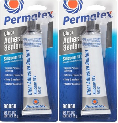 Permatex 80050 Clear RTV Silicone Adhesive Sealant, 3 oz Pack of 2, 