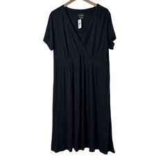 NWT L.L.Bean Womans Short Sleeve Knit Midi Dress Size 2X Black Summer Vacation