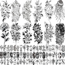 82 Sheets 3D Flowers Temporary Tattoos for Women Adult, Including 12 Sheets Larg