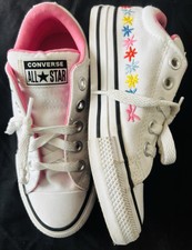 Converse All Star Kids CTAS Street White Embroidered Girl's Size 13 Sneaker