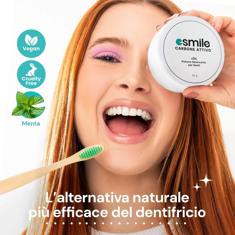 ESMILE Polvere Sbiancante Denti Immediato - Carbone Attivo Naturale al gusto di - Immagine 2 di 4