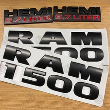 Matte Black For RAM 1500 4X4 Side Tailgate 5.7 Liter HEMI Emblem 2013-2018 Decal