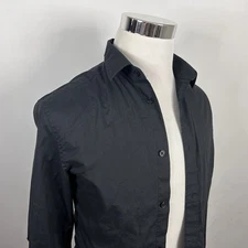 H&M Small Slim Fit Easy Iron Shirt All Black Casual 100% Cotton Button Front