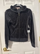 VINTAGE JUICY COUTURE VELOUR HOODIE - Luxe For Life Black NWT Sz Medium