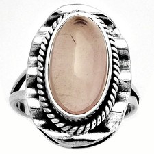 Natural Rose Quartz - Madagascar 925 Sterling Silver Ring s.7 Jewelry R-1212