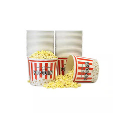Jumbo Disposable Popcorn Buckets- Vintage Red and White 130 Oz. , 50-Count Pape