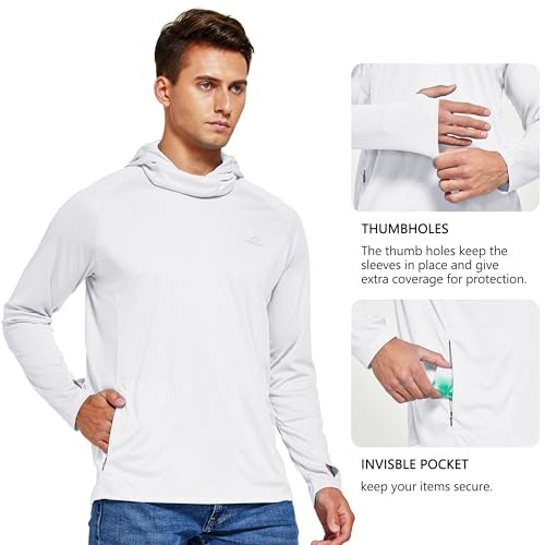 Men's Sun Protection Hoodie UPF 50+ Fishing Hiking Shirt Long Large White - Bild 5 von 7