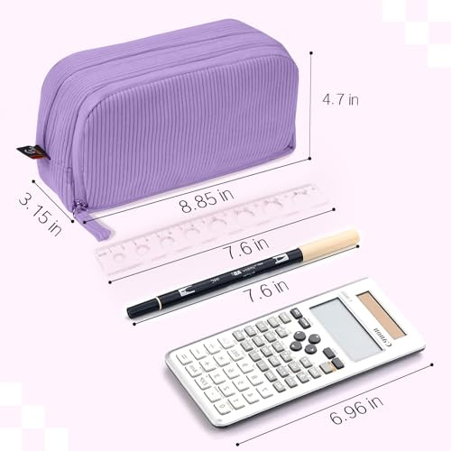 Big Capacity Pencil Case Pen Pouch, Soft Corduroy Pencil Bag with 3 Beige - Bild 6 von 7