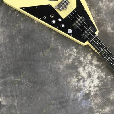 V Solid Electric Bass Guitar 4 Strings Stainless Rounded Fret Edge Cream