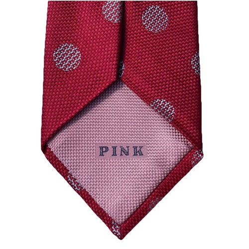 Thomas Pink 100% Silk Jacquard Magenta & Silver Polka Dot Tie Woven In England - Picture 7 of 11