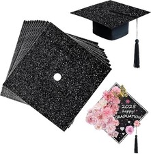 Black Glitter Cardstock Sheets for Graduation Caps, 12 Pack, 9.8x9.8 Inch