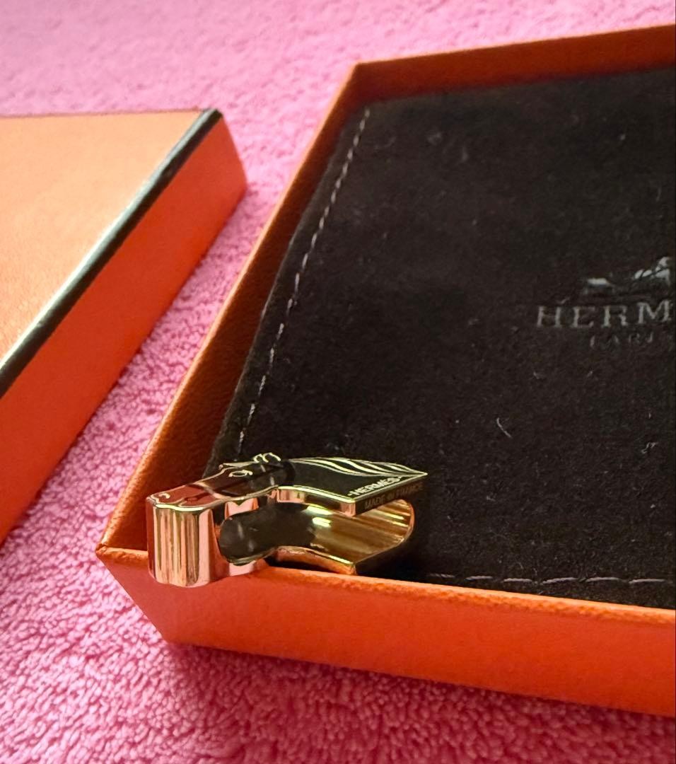 Hermes Quadrige Scarf Ring Gold Black Used Jewelry Accessories