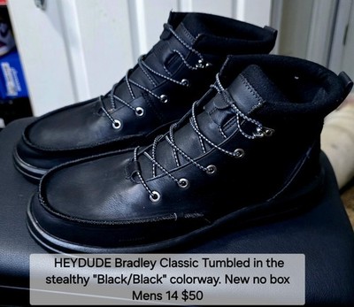 Hey Dude Bradley Classic Tumbled In Black On Black Colorway New No Box Mens 14