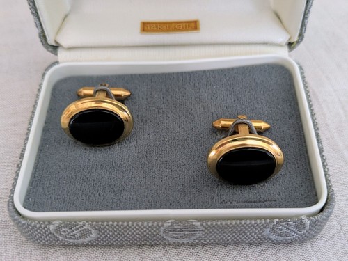 Vintage Dolan Bullock 14k Gold Fill Onyx Cufflinks, Circa 1990s, New in Box