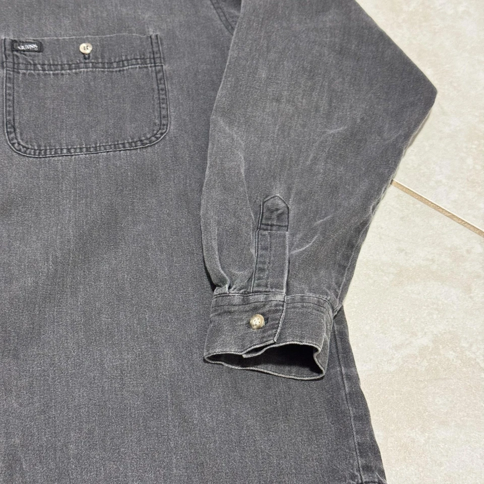Vintage GUESS by Georges Marciano Shirt Mens Medium Black Denim Western USA 90s Foto 3 de 4