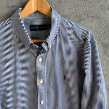 Ralph Lauren Button Down Shirt Men's XL Blue White Striped Cotton Long Sleeve