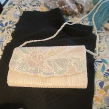 Elli Kaplan Ltd. Beaded White Clutch Bag with Pastel Floral Design
