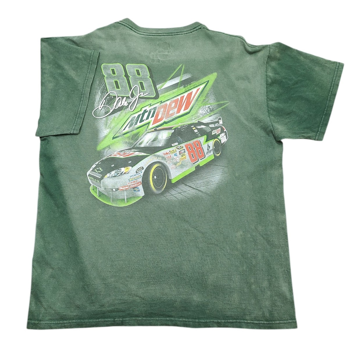 Vintage Heavy Faded Dale Earnhardt Jr Mountain Dew Racing Green 