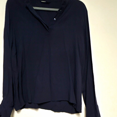 ONLY Damen Bluse Blau Viskose Tunika Langarm Stehkragen Knopfleiste L