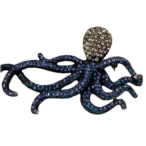 Octopus Brooch Fish Pin Full Rhinestone Crystal Jewelry Brooch Purple Aqua