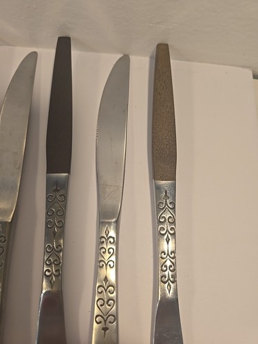 Vintage INTERPUR Stainless Steel Wood Handles Scroll MCM Canoe Flatware 54 PCS - Picture 17 of 18