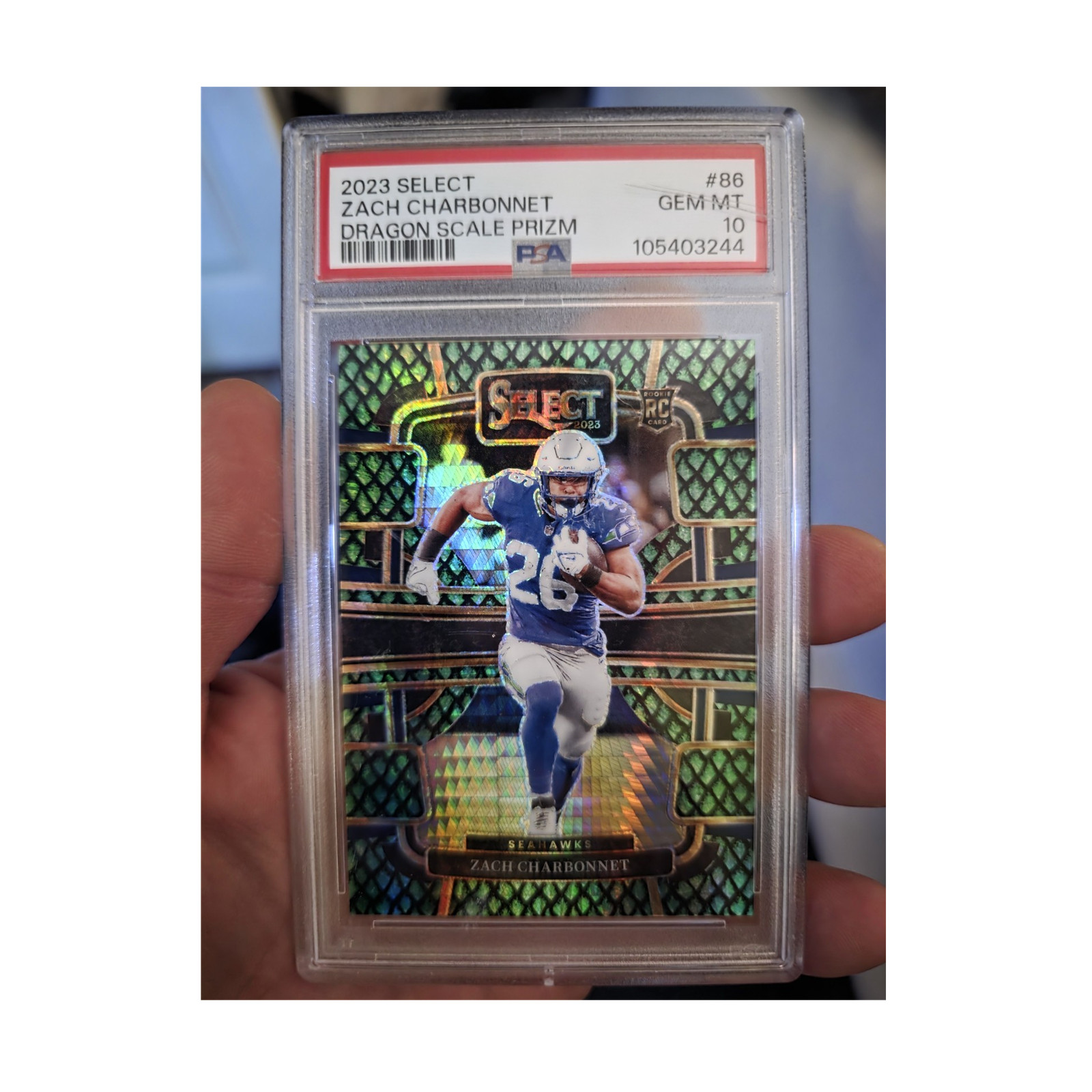 2023 Panini Select Zach Charbonnet #86 Dragon Scale ROOKIE Prizm PSA 10 #d 14/70