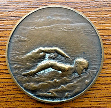 Swimming Medal Relief Swimmer Laurel Wreath Round Metal Unawarded Medal