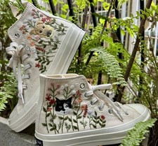 Custom Embroidered Converse Sneakers: Bridal Flowers  Pet Portrait Shoes