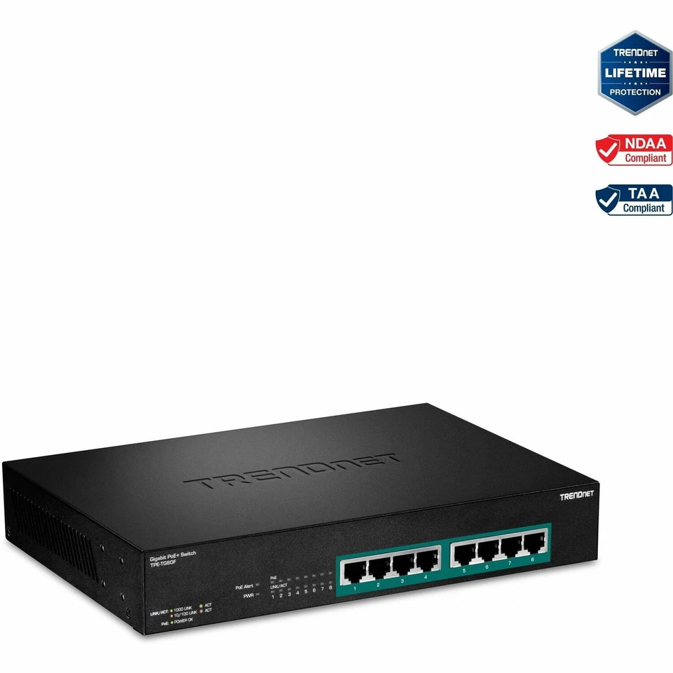 TRENDnet 8-Port Gigabit Full Power PoE+ Switch (tpe-tg80f) (tpetg80f) - Image 2 of 4