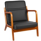 Mid-Century Modern Accent Chair with Faux Leather Cushion & Solid Wood Frame,...