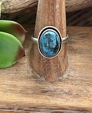 Dainty Natural Turquoise Silver Ring Sz 9.25