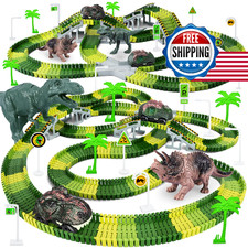 Dinosaur World Race Track Toy Set: 216 Pcs, 2 Cars  Dinos
