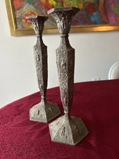 Antique Crescent Silverplate Repousse Pair  (2) Candle Sticks Dutch Colonial 12”