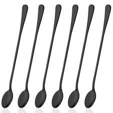 9 Inch Long Handle Iced Tea Spoon Set Of 6 Stainless Steel For Cocktail Black