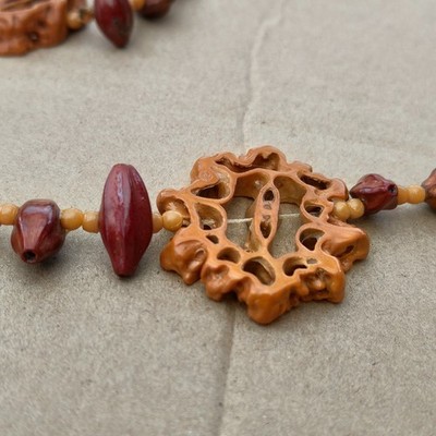 Vintage Chinese Walnut & Seed Long Necklace Boho Ethnic Bead Statement 47'' 120cm