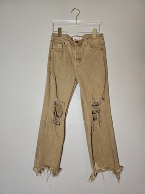 Women's Boutique Risen Jeans Tan Distressed Denim Size 7/28