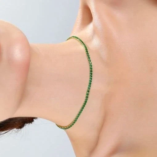 NUEVO COLLAR TENIS ESMERALDA VERDE CREADO EN LABORATORIO REDONDO 10K PLATA 14K enchapado en 10 quilates 18 Foto 3 de 4