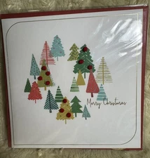 Papyrus Christmas Card 2022 Grove of Trees Pom Poms Watercolor