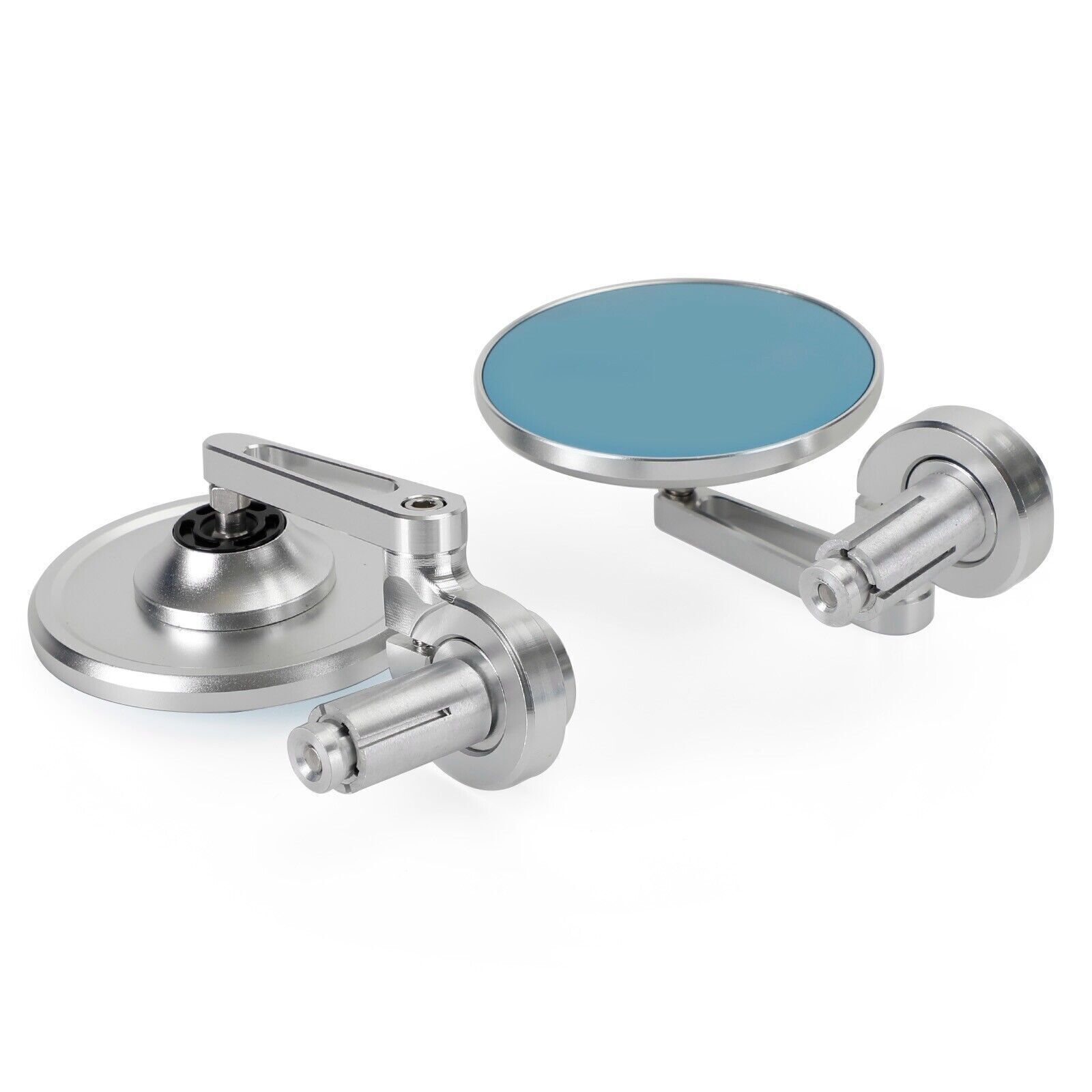 Pair Rear View Round BAR End Mirror Handleba Silver Aluminum Universal 7/8"-1"|