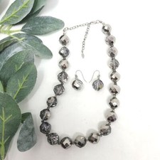 ESMOR Faceted Silver Gray Beaded Necklace Earring Set