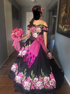 black and pink quinceanera dresses