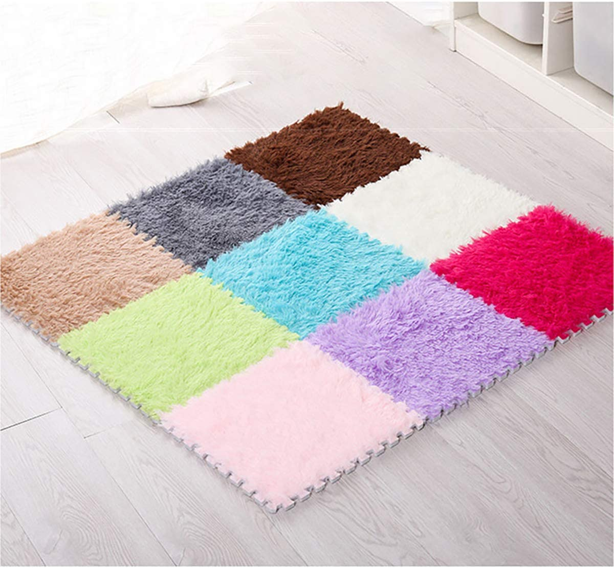 16Pcs Interlocking Foam Mats, Fluffy Carpet Tiles Plush Area Rug Inte